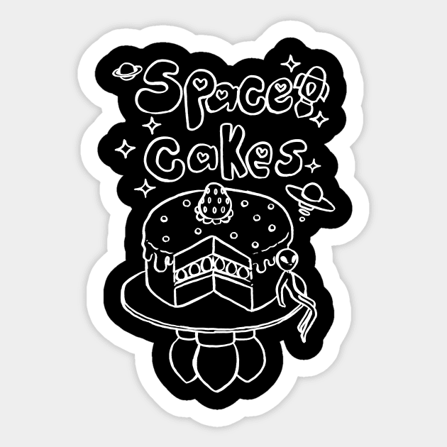 Space Cakes - White Line Sticker by saradaboru